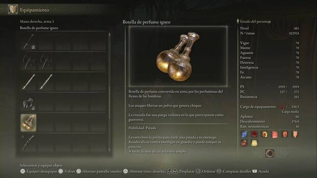 Elden Ring: Shadow of the Erdtree - Armas: Botella de perfume ígneo