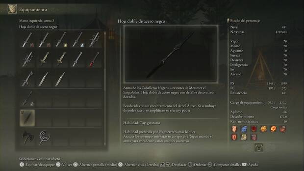 Elden Ring: Shadow of the Erdtree - Hoja doble de acero negro