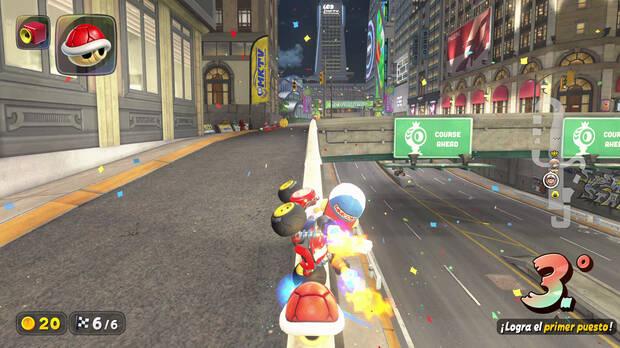 Aprovechar los raíles de los trazados se convierte en una dinámica central de este nuevo Mario Kart, y funciona genial.