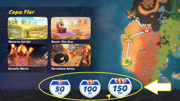 Mario Kart World - Cambiar la dificultad según la cilindrada elegida en modos principales