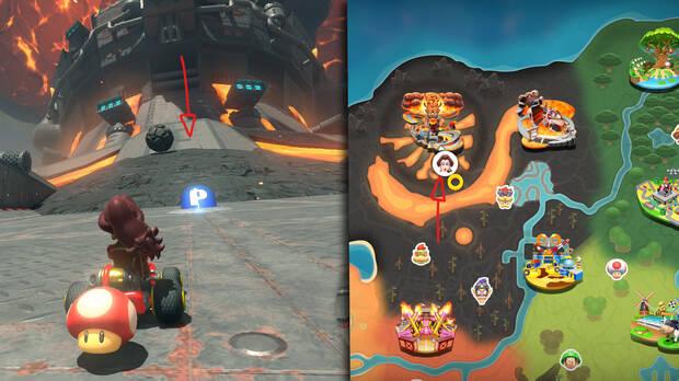 Mario Kart World - Localización de misión de interruptor P en el Castillo de Bowser donde se pilota un helicóptero