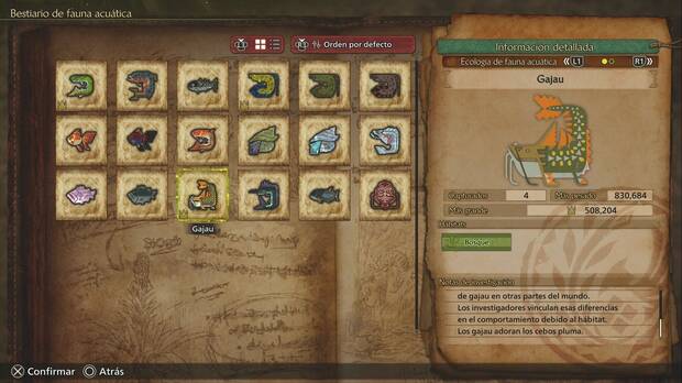 Monster Hunter Wilds - Misiones de pesca, ficha del Gajau