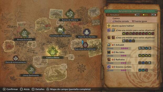 Monster Hunter Wilds - Cómo conseguir a Akuma, indicador de misión disponible con Quinn en la Cuenca Oleosa