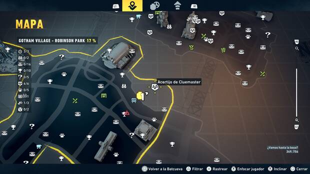 LEGO Batman: El Legado del Caballero Oscuro - Localizaci�n en el mapa del acertijo de Cluemaster 05 en Gotham Village - Robinson Park