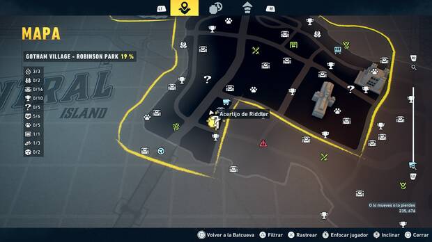 LEGO Batman: El Legado del Caballero Oscuro - Localizaci�n en el mapa del acertijo de Riddler 01 en Gotham Village - Robinson Park