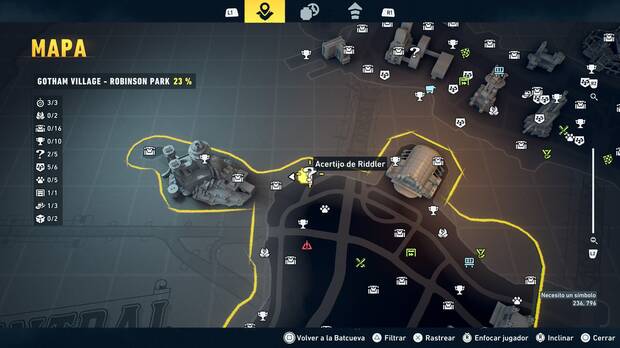 LEGO Batman: El Legado del Caballero Oscuro - Localizaci�n en el mapa del acertijo de Riddler 03 en Gotham Village - Robinson Park