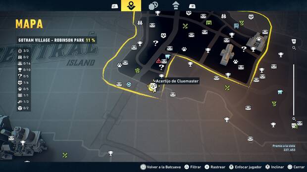 LEGO Batman: El Legado del Caballero Oscuro - Localizaci�n en el mapa del acertijo de Cluemaster 02 en Gotham Village - Robinson Park