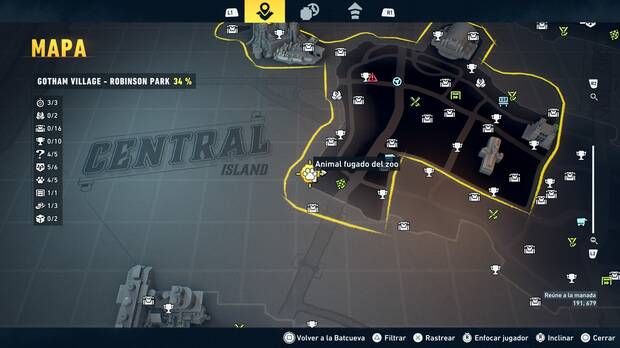 LEGO Batman: El Legado del Caballero Oscuro - Localizaci�n en el mapa del animal fugado del zoo 05 en Gotham Village - Robinson Park
