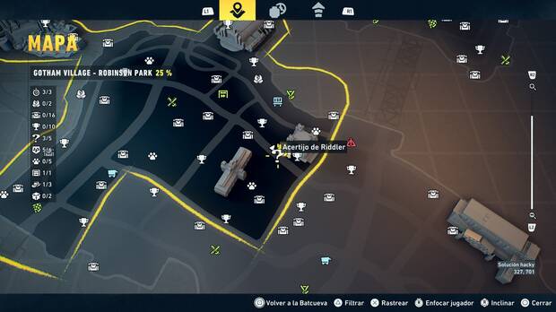 LEGO Batman: El Legado del Caballero Oscuro - Localizaci�n en el mapa del acertijo de Riddler 04 en Gotham Village - Robinson Park