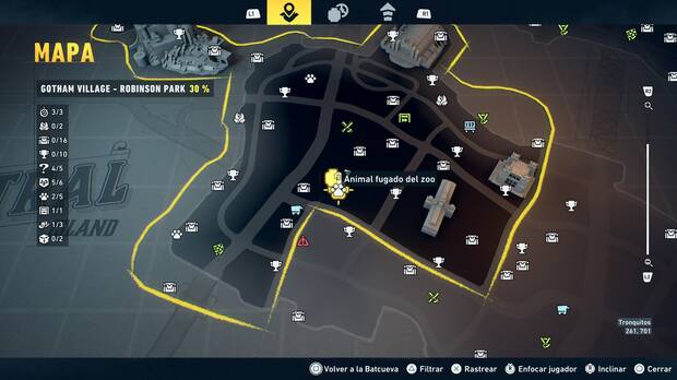 LEGO Batman: El Legado del Caballero Oscuro - Localizaci�n en el mapa del animal fugado del zoo 03 en Gotham Village - Robinson Park