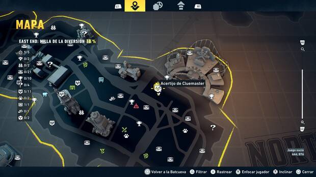 LEGO Batman: El Legado del Caballero Oscuro - Localizaci�n en el mapa del acertijo de Cluemaster 06 en East End - Milla de la diversi�n