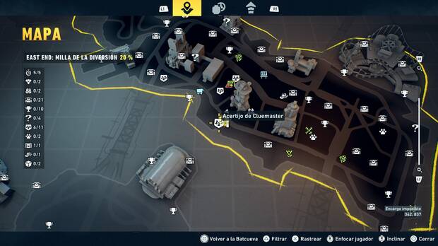 LEGO Batman: El Legado del Caballero Oscuro - Localizaci�n en el mapa del acertijo de Cluemaster 07 en East End - Milla de la diversi�n