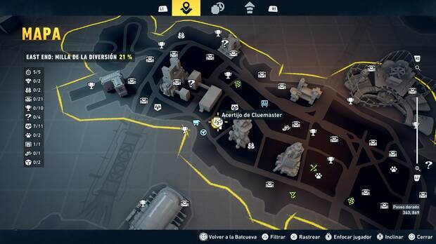 LEGO Batman: El Legado del Caballero Oscuro - Localizaci�n en el mapa del acertijo de Cluemaster 08 en East End - Milla de la diversi�n