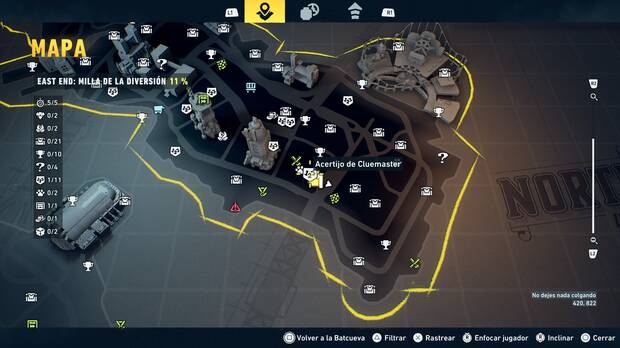 LEGO Batman: El Legado del Caballero Oscuro - Localizaci�n en el mapa del acertijo de Cluemaster 02 en East End - Milla de la diversi�n