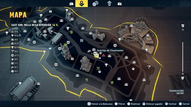 LEGO Batman: El Legado del Caballero Oscuro - Localizaci�n en el mapa del acertijo de Cluemaster 05 en East End - Milla de la diversi�n