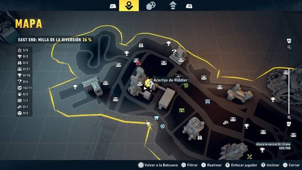 LEGO Batman: El Legado del Caballero Oscuro - Localizaci�n en el mapa del acertijo de Riddler 01 en East End - Milla de la diversi�n