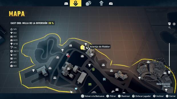 LEGO Batman: El Legado del Caballero Oscuro - Localizaci�n en el mapa del acertijo de Riddler 02 en East End - Milla de la diversi�n