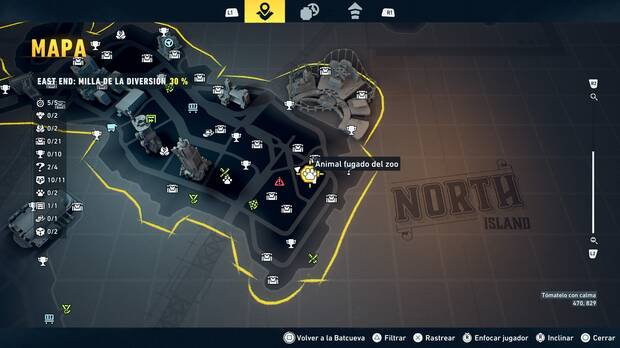 LEGO Batman: El Legado del Caballero Oscuro - Localizaci�n en el mapa del animal fugado del zoo 01 en East End - Milla de la diversi�n