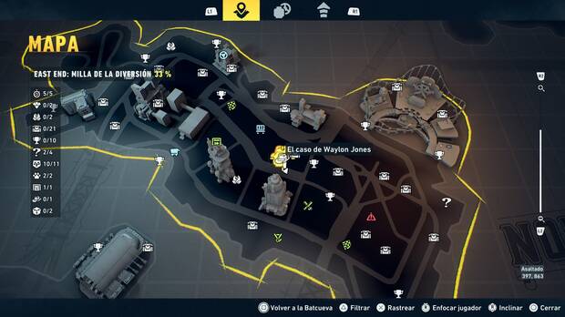 LEGO Batman: El Legado del Caballero Oscuro - Localizaci�n en el mapa del caso de Waylon Jones 01 en East End - Milla de la diversi�n