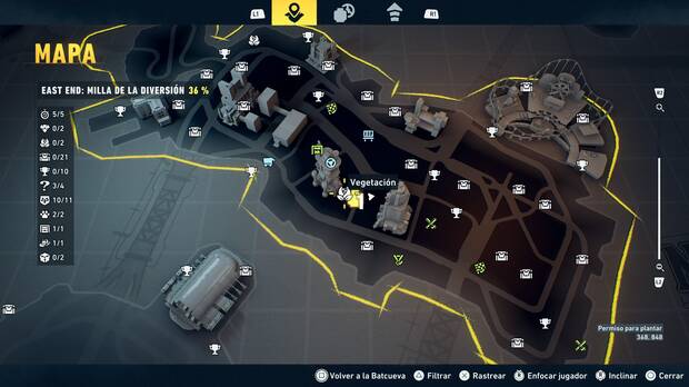 LEGO Batman: El Legado del Caballero Oscuro - Localizaci�n en el mapa de la planta de vegetaci�n 01 en East End - Milla de la diversi�n