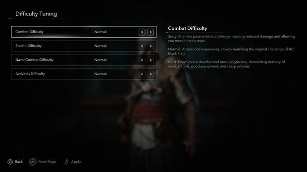 Opciones de dificultad de AC Black Flag Resynced