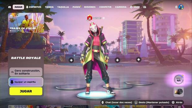 Fortnite Battle Royale - Cambios y novedades del Capítulo 7, Temporada 3; menú del lobby con la opción de equipar un espíritu resaltada