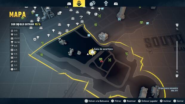 LEGO Batman: El Legado del Caballero Oscuro - Localizaci�n en el mapa de la sala de acertijo 01 en Sur de Old Gotham