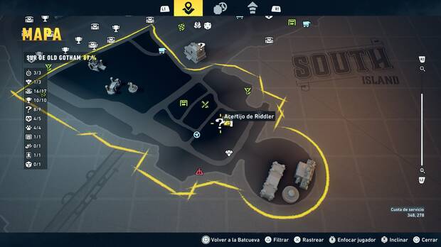LEGO Batman: El Legado del Caballero Oscuro - Localizaci�n en el mapa del acertijo de Riddler 09 en Sur de Old Gotham