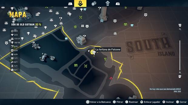 LEGO Batman: El Legado del Caballero Oscuro - Localizaci�n en el mapa de la fortuna de Falcone 03 en Sur de Old Gotham