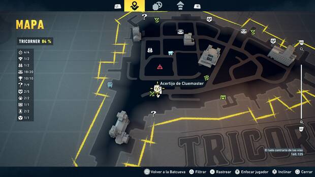 LEGO Batman: El Legado del Caballero Oscuro - Localizaci�n en el mapa del acertijo de Cluemaster 03 en Tricorner
