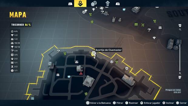 LEGO Batman: El Legado del Caballero Oscuro - Localizaci�n en el mapa del acertijo de Cluemaster 04 en Tricorner