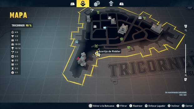 LEGO Batman: El Legado del Caballero Oscuro - Localizaci�n en el mapa del acertijo de Riddler 08 en Tricorner