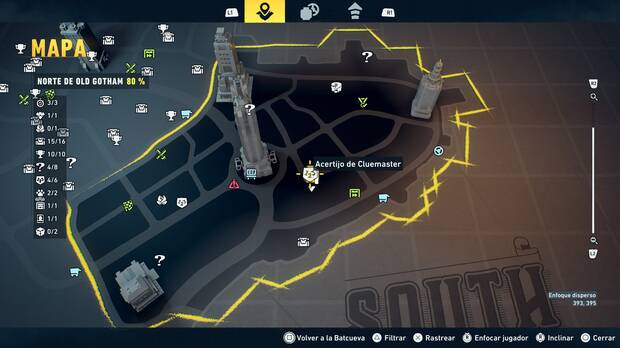 LEGO Batman: El Legado del Caballero Oscuro - Localizaci�n en el mapa del acertijo de Cluemaster 05 en Norte de Old Gotham