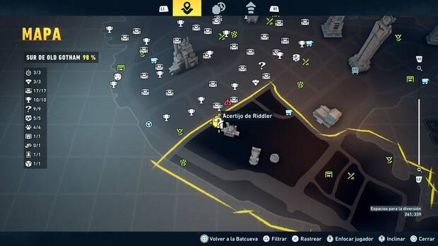 LEGO Batman: El Legado del Caballero Oscuro - Localizaci�n en el mapa del acertijo de Riddler 07 en Oeste de Old Gotham
