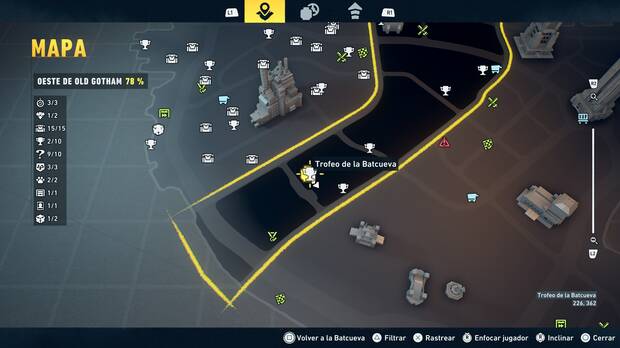 LEGO Batman: El Legado del Caballero Oscuro - Localizaci�n en el mapa del trofeo de la Batcueva Estatua del tribunal 03 en Oeste de Old Gotham