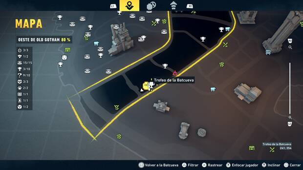 LEGO Batman: El Legado del Caballero Oscuro - Localizaci�n en el mapa del trofeo de la Batcueva Estatua del tribunal 04 en Oeste de Old Gotham