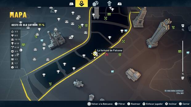 LEGO Batman: El Legado del Caballero Oscuro - Localizaci�n en el mapa de la fortuna de Falcone 01 en Oeste de Old Gotham