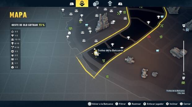 LEGO Batman: El Legado del Caballero Oscuro - Localizaci�n en el mapa del trofeo de la Batcueva Estatua del tribunal 01 en Oeste de Old Gotham