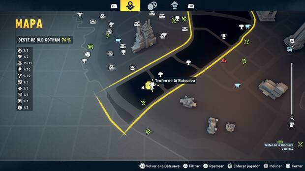 LEGO Batman: El Legado del Caballero Oscuro - Localizaci�n en el mapa del trofeo de la Batcueva Estatua del tribunal 02 en Oeste de Old Gotham