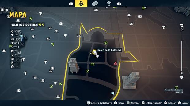 LEGO Batman: El Legado del Caballero Oscuro - Localizaci�n en el mapa del trofeo de la Batcueva Estatua del tribunal 09 en Oeste de Old Gotham