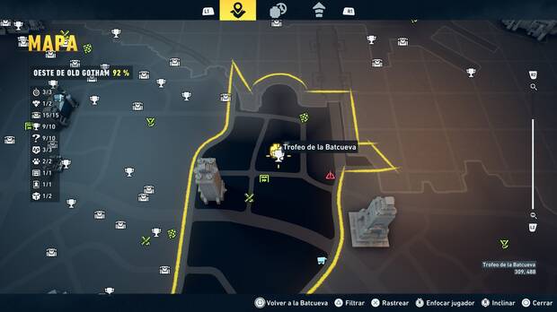 LEGO Batman: El Legado del Caballero Oscuro - Localizaci�n en el mapa del trofeo de la Batcueva Estatua del tribunal 10 en Oeste de Old Gotham