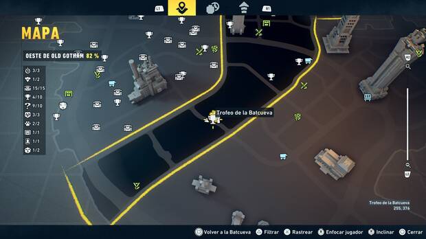 LEGO Batman: El Legado del Caballero Oscuro - Localizaci�n en el mapa del trofeo de la Batcueva Estatua del tribunal 05 en Oeste de Old Gotham