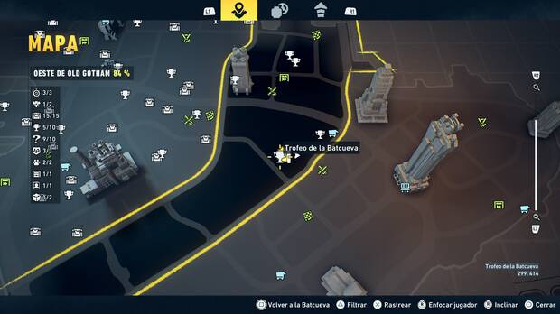 LEGO Batman: El Legado del Caballero Oscuro - Localizaci�n en el mapa del trofeo de la Batcueva Estatua del tribunal 06 en Oeste de Old Gotham