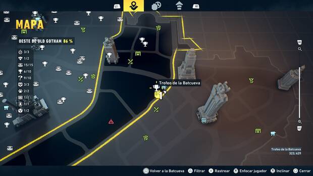 LEGO Batman: El Legado del Caballero Oscuro - Localizaci�n en el mapa del trofeo de la Batcueva Estatua del tribunal 07 en Oeste de Old Gotham