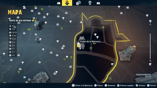LEGO Batman: El Legado del Caballero Oscuro - Localizaci�n en el mapa del trofeo de la Batcueva Estatua del tribunal 08 en Oeste de Old Gotham