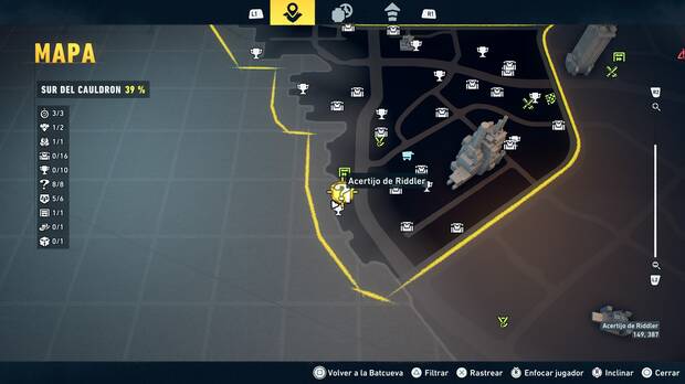 LEGO Batman: El Legado del Caballero Oscuro - Localizaci�n en el mapa de la sala de acertijo 01 en Sur del Cauldron