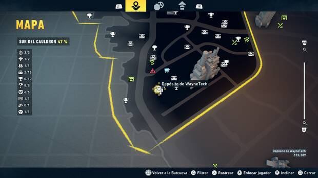 LEGO Batman: El Legado del Caballero Oscuro - Localizaci�n en el mapa del dep�sito de WayneTech 03 en Sur del Cauldron