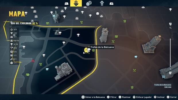 LEGO Batman: El Legado del Caballero Oscuro - Localizaci�n en el mapa del trofeo de la Batcueva Sombrero de copa 04 en Sur del Cauldron