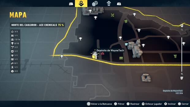 LEGO Batman: El Legado del Caballero Oscuro - Localizaci�n en el mapa del dep�sito de WayneTech 14 en Norte del Cauldron - Ace Chemicals