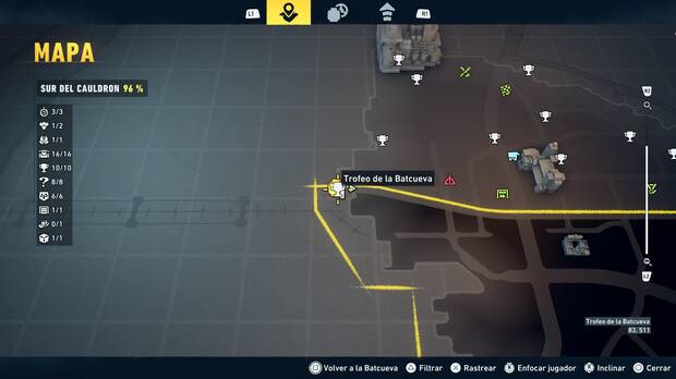 LEGO Batman: El Legado del Caballero Oscuro - Localizaci�n en el mapa del trofeo de la Batcueva Lunar 01 en Norte del Cauldron - Ace Chemicals